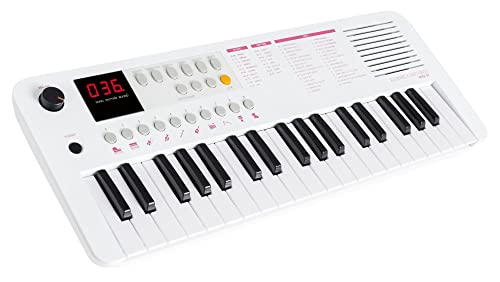 Classic Cantabile MINI-37 Keyboard - 37 Mini-Tasten - Stromversorgung über USB-C oder Batterien - 100 Sounds und Rhythmen - USB-MIDI - Lautsprecher und Kopfhörerausgang - weiß-pink von Classic Cantabile