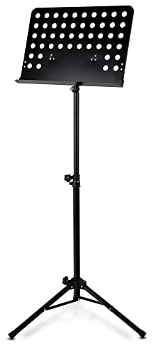 Classic Cantabile Metall Orchesterpult Lochblech - Stabiler Notenständer mit Lochblechauflage - Höhenverstellbar von 58 bis 100cm - Notenpult mit Extra breite 50 cm Auflage - Schwarz von Classic Cantabile