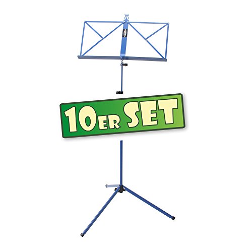 Classic Cantabile Notenständer Medium 10x Set - mittelschwere Ausführung - robuste Klemmschrauben - mit Haltebügel an der Auflageflächen - rutschfeste Gummifüße - Aufstellhöhe: 65-130 cm - Blau von Classic Cantabile