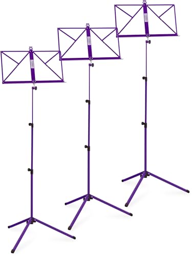 Classic Cantabile Notenständer Medium 3x Set - mittelschwere Ausführung - robuste Klemmschrauben - mit Haltebügel an der Auflageflächen - rutschfeste Gummifüße - Aufstellhöhe: 65-130 cm - Flieder von Classic Cantabile