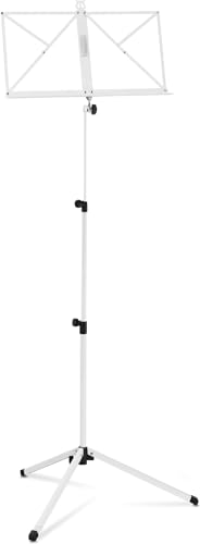 Classic Cantabile Notenständer Medium - Klappbares Notenpult für Kinder und Erwachsene - Mit Notenhalter an der Auflage - Höhenverstellbar von 65-130 cm - Gummifüße - Weiß von Classic Cantabile