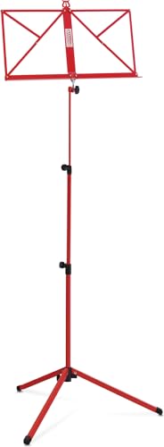 Classic Cantabile Notenständer Medium Rot - Klappbares Notenpult für Kinder und Erwachsene - Mit Notenhalter an der Auflage - Höhenverstellbar von 65-130 cm - Gummifüße von Classic Cantabile