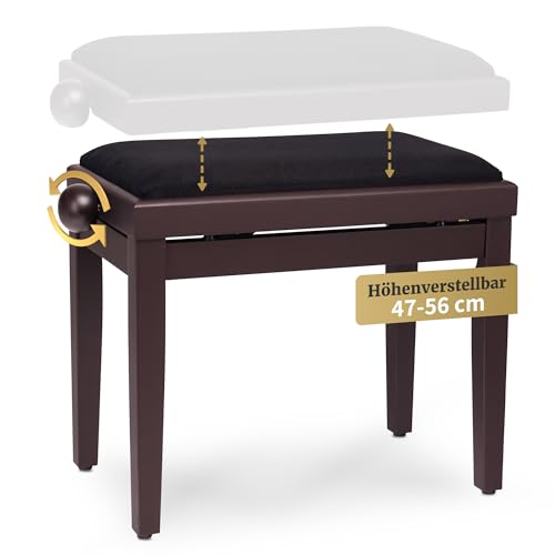 Classic Cantabile Pianobank Rosenholz-matt (höhenverstellbar von 47-56cm, Spindelmechanik, Sitzfläche 55 x 32cm, schwarzer Velourbezug, stabil) von Classic Cantabile