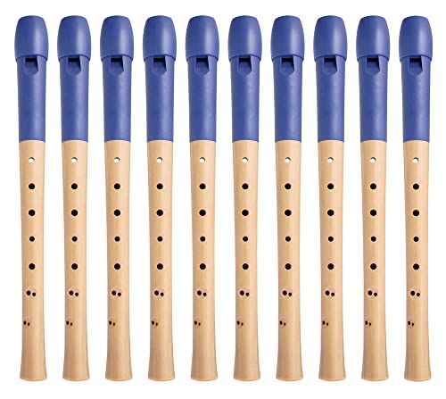 Classic Cantabile Pivella C-Sopran Blockflöte - 10 Flöten aus Ahornholz mit Kopf aus Kunststoff - Barocke Griffweise - Inkl. Etui, Grifftabelle, Wischerstab und Korkfett - Blau von Classic Cantabile