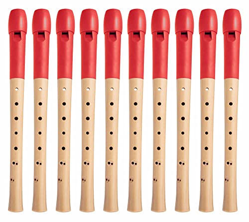 Classic Cantabile Pivella C-Sopran Blockflöte - 10 Flöten aus Ahornholz mit Kopf aus Kunststoff - Barocke Griffweise - Inkl. Etui, Grifftabelle, Wischerstab und Korkfett - Rot von Classic Cantabile