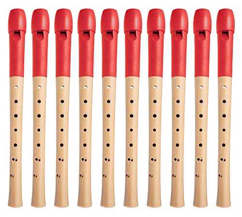 Classic Cantabile Pivella C-Sopran Blockflöte - 10 Flöten aus Ahornholz mit Kopf aus Kunststoff - Barocke Griffweise - Inkl. Etui, Grifftabelle, Wischerstab und Korkfett - Rot von Classic Cantabile