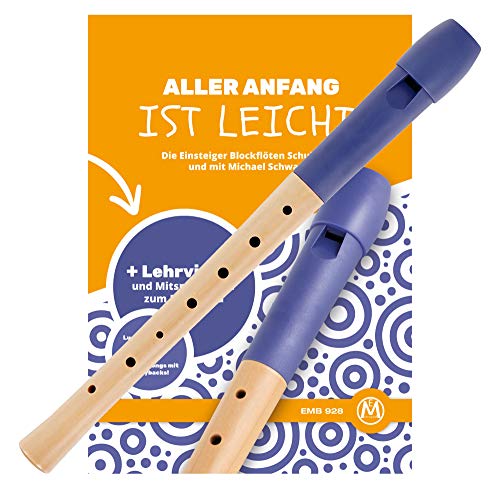 Classic Cantabile Pivella C-Sopran Blockflöte Set - Ahornholz mit Kopf aus Kunststoff - Deutsche Griffweise - Inkl. Schule, Etui, Grifftabelle, Wischerstab und Korkfett - Blau von Classic Cantabile
