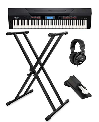 Classic Cantabile SP-250 BK Stagepiano SET inkl. Ständer, Kopfhörer und Pedal (88 Tasten, Hammermechanik, Anschlagdynamik, USB, Begleitfunktion, inkl. Notenständer, Netzteil, Keyboardstativ) schwarz von Classic Cantabile