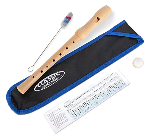 Classic Cantabile Stella Blockflöte - 2-teilige Blockflöte aus Ahorn - Deutsche Griffweise - Ideal für Kinder ab 6 Jahren - Inklusive gepolsterter Tasche, Grifftabelle, Flötenputzer und Korkfett von Classic Cantabile