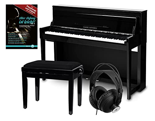 Classic Cantabile UP-1 SH E-Piano Deluxe Set (inkl. Pianobank, Kopfhörer und Klavierschule, Dämpfersimulation, MP3-Recorder, Mic In, OLED Display, 40 hochwertige Sounds, 3 Pedale) schwarz hochglanz von Classic Cantabile