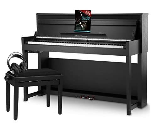 Classic Cantabile UP-1 SM E-Piano Deluxe Set (inklusive Pianobank, Kopfhörer und Klavierschule, Dämpfersimulation, MP3-Recorder, Mic In, OLED Display, 40 hochwertige Sounds, 3 Pedale) schwarz von Classic Cantabile