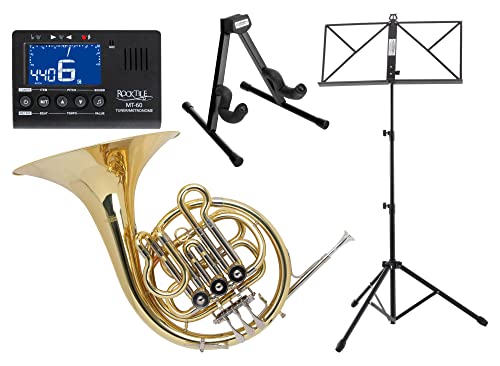 Classic Cantabile WH-701L Kinder B-Waldhorn Set (B-Stimmung, ideal für 9-14 Jährige, Mundrohr: Goldmessing, inkl. Leichtkoffer, Notenständer, Stimmgerät/Metronom & Waldhornständer) von Classic Cantabile