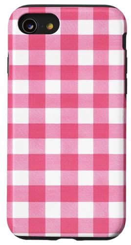 Pink White Gingham Plaid Ästhetisch Girly Adrett Vintage Cute Hülle für iPhone SE (2020) / 7 / 8 von Classic Gingham Plaid Chic