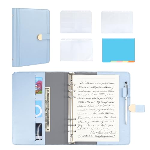 Classycoo A5 Ledereinband Notizbuch, Notizbuch Ordner Portfolio mit Magnetknopf, Leder Cover für Unterwegs, Softcover Liniert, Büro, Studium (Blau) von Classycoo