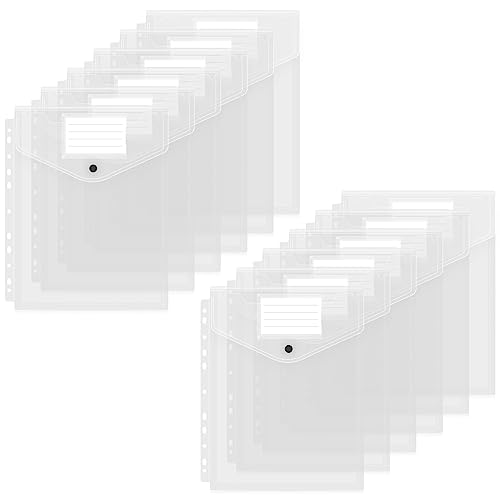 Classycoo Dokumententasche A4,12 Stück Dokumentenmappe A4 Transparent,A4 Sichttasche Dokumenten Sammelmappen Tasche mit 11 Lochrand und Etikettentasche für Organisieren von Dokumenten (3D -Weiß) von Classycoo
