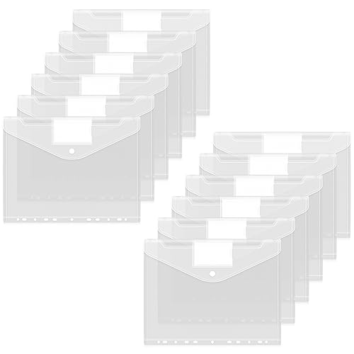 Classycoo Dokumententasche A4,12 Stück Dokumentenmappe A4 Transparent,A4 Sichttasche Dokumenten Sammelmappen Tasche mit 11 Lochrand und Etikettentasche für Organisieren von Dokumenten (Weiß) von Classycoo