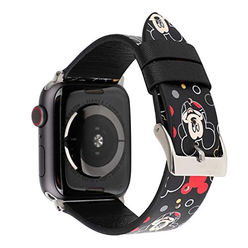 Schönes Uhrenarmband, niedliches elegantes Lederarmband, kompatibel mit Apple Watch Serie 4/3/2/1, Schwarz, 38mm/40mm/41mm/42mm (Series 10), Verstellbar von Clatune