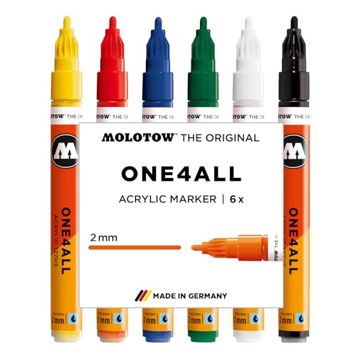 Molotow One4All 127HS Acryl Marker Basic Set (2,0 mm Strichstärke, hochdeckend und permanent, schnell trocknend, nachfüllbar, für fast alle Untergründe) 6 Stück sortiert von Clauss