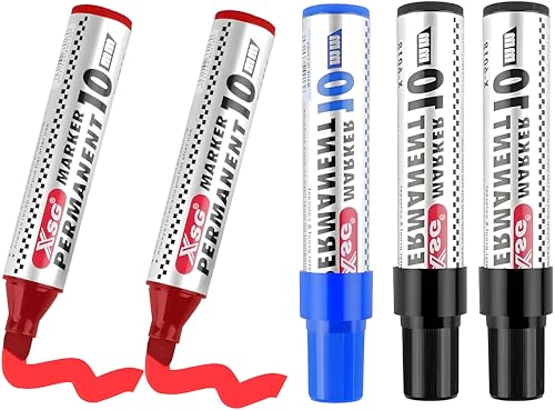 ClcIosis 5 Stück Permanent Marker Bunt Wasserfeste Stifte, FarbigWasserdichte Stifte, Für Mehr Wasserfester Stift Lackstifte Zum Zeichnen Tassen Holz Keramik Reifen Ölbasis (Schwarz Rot Blau) von ClcIosis