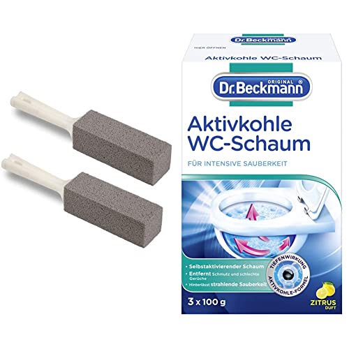 Cleaning Block WC, Toilette-Reinigungsstein mit Griff (2er-pack) & Dr. Beckmann Aktivkohle WC-Schaum | für intensive Sauberkeit in der Toilette | mit Aktivkohle | 3 x 100 g von Cleaning Block