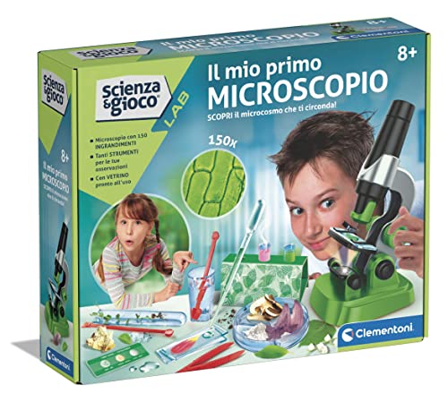 Clementoni - 19347 - Wissenschaft und Spiel Lab - Mein erstes Mikroskop - Laboratorium optisches Mikroskop 150X, wissenschaftliche Experimente für Kinder ab 8 Jahren (Spiel auf Italienisch), Made in von Clementoni