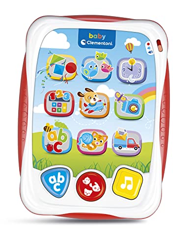 Clementoni Baby erstes sprechendes Tablet, interaktives Spiel mit Licht und Geräuschen, Kinder von 12-36 Monaten, unterrichtet Zahlen, Buchstaben, Formen und Verse der Tiere, italienische von Clementoni