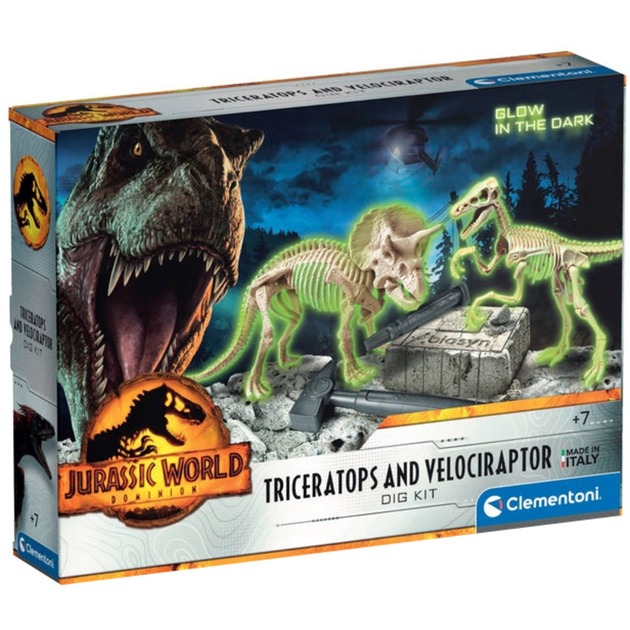 Jurassic World 3 - Ausgrabungs-Set Triceratops & Velociraptor, Experimentierkasten von Clementoni
