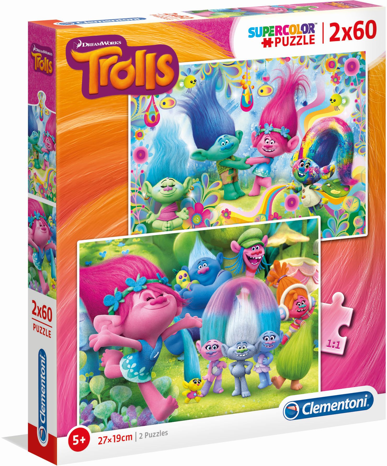 Trolls - Supercolor Puzzle, 2 x 60 Teile von Clementoni