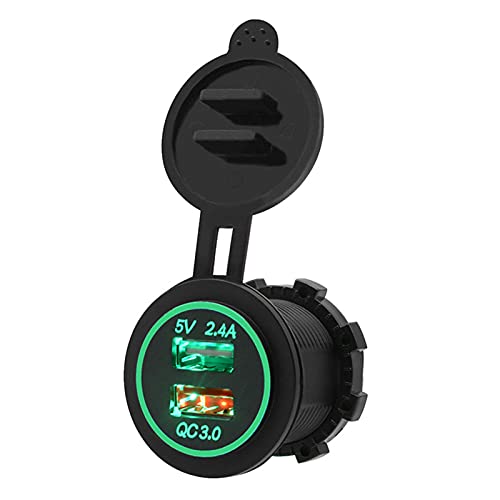 Autoladegerät, Autoladegerät Dual USB QC3.0 Schnellladung DC 12V-24V LED Digitale Telefonladebuchse Für Motorrad Grün von Clenp