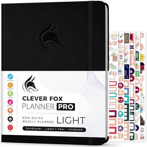 Clever Fox Planner Pro Light – Wochen- und Monatsplaner zur Steigerung der Produktivität, Zeitmanagement und Erreichen Ihrer Ziele, 21,6 x 27,9 cm, Schwarz von Clever Fox