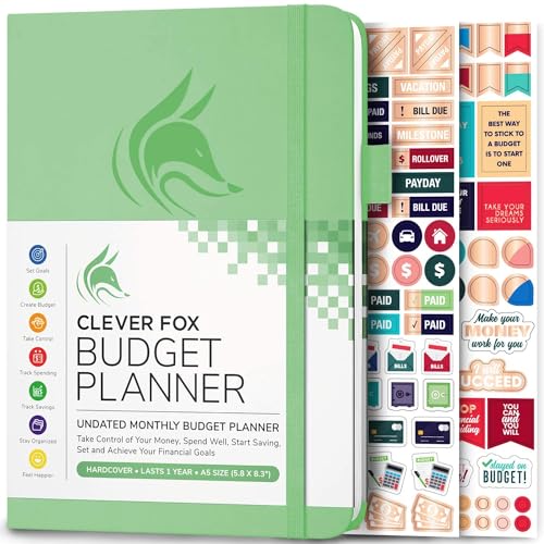 Clever Fox Budget Planer - Ausgaben Tracker Botizbuch. Monatliches Budgetierungsjournal, Finanzplaner und Rechnungsbuch zur Kontrolle Ihres Geldes, A5 - Minzgrün (Englisch) von Clever Fox