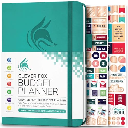 Clever Fox Budget Planer - Ausgaben Tracker Botizbuch. Monatliches Budgetierungsjournal, Finanzplaner und Rechnungsbuch zur Kontrolle Ihres Geldes, A5 - Türkis (Englisch) von Clever Fox