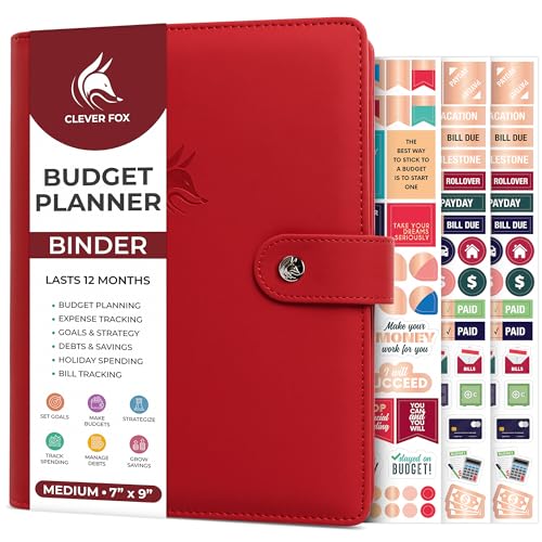 Clever Fox Budget Planner Binder,Monatliches Finanzorganisatorbuch mit Taschen, Rechnungs-Tracker, Ausgaben-Tracker und Geldumschlägen,undatiertes Finanz-Tagebuch für Budgetierung,17.8x22.9 cm (Rot) von Clever Fox