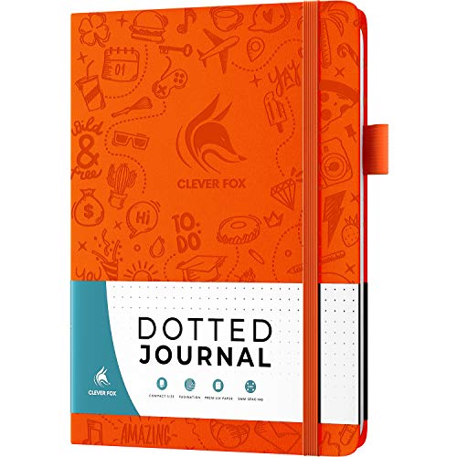 Clever Fox Dotted Journal 2.0 – Kompaktes Planungs- und Skizziernotizbuch mit Punktraster 120 g/m² dickes, nicht ausgelaufenes Papier – Planer mit Stiftschlaufe, Tasche, Bändern, Aufklebern – A5 – von Clever Fox