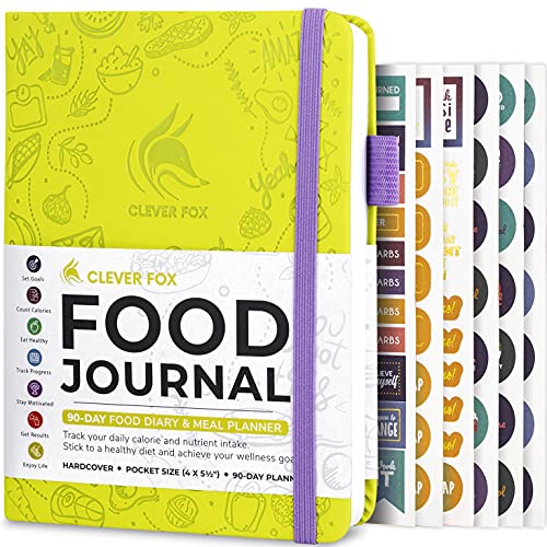 Clever Fox Essens-Tagebuch – Tägliches Lebensmitteltagebuch, Mahlzeitenplaner zum Verfolgen von Kalorien und Nährstoffen, Gewichtsverlust-Tracker-Notizbuch, 10 x 14 cm (Neongelb) von Clever Fox