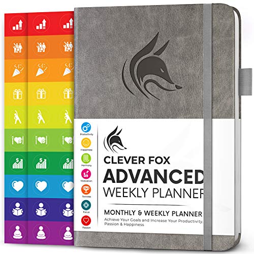 Clever Fox Fortschrittlicher Wochenplaner - undatierter Lebenszielplaner für tägliche Produktivität & Zeitmanagement - Tagesplaner Tagebuch - Hardcover A5, grau von Clever Fox