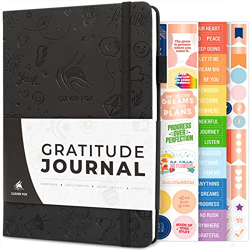 Clever Fox Gratitude Journal Happiness Positivity & Affirmation Daily Journal für Frauen & Männer Inspirierendes Notizbuch für positiven & dankbaren Geist 3 Monate undatiert A5 Hardcover schwarz von Clever Fox