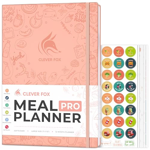 Clever Fox Meal Planner PRO,Wochenplaner, Mahlzeitenvorbereitung, Tagebuch mit Einkaufsliste & Wiegenverlust-Tracker,Diät-, Fitness- & Wellness-Logbuch,Hält 12 Monate, 17.8x25.4 cm (L) Hellrosa) von Clever Fox
