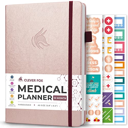 Clever Fox Medizinischer Planer 12 Monate,Medizinisches Notizbuch, Gesundheitstagebuch, Wellness-Tagebuch & Logbuch zur Verfolgung der Gesundheit, Undatiert, A5 Größe (Roségold) von Clever Fox