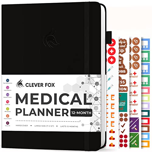 Clever Fox Medizinischer Planer 12 Monate – Medizinisches Notizbuch, Gesundheitstagebuch, 17.8x27.7 cm, Hardcover (schwarz) von Clever Fox