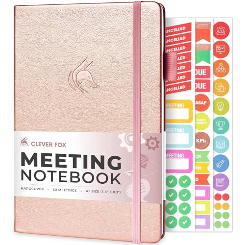 Clever Fox Meeting Notebook - Work & Business Meeting Organizer for Meeting Agenda, Notes & Action Items - Notepad for Project Management & Meetings - Undatiert, Hardcover, A5, 5.8x8.3″ - Rose Gold von Clever Fox