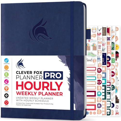 Clever Fox PRO Schedule - Undatierter Wöchentlicher und Monatlicher Lebensplaner mit Zeitfenstern, Terminkalender, Täglichem Organizer zur Steigerung der Produktivität, A4, 1 Jahr, Dunkelblau von Clever Fox