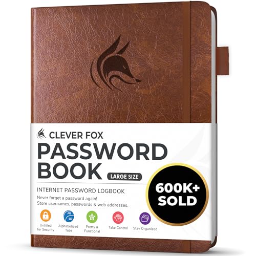 Clever Fox Passwortbuch mit Registerkarten - Adress- und Passwort-Organisationsbuch mit alphabetischen Registerkarten - Großes Passwortbuch für Computer- und Website-Logins, Braun von Clever Fox