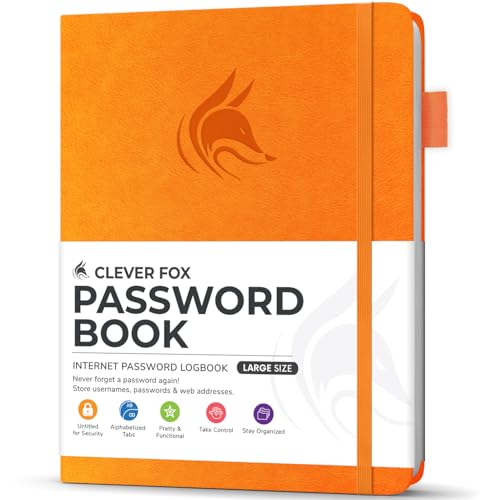 Clever Fox Passwortbuch mit Registerkarten - Adress- und Passwort-Organisationsbuch mit alphabetischen Registerkarten - Großes Passwortbuch für Computer- und Website-Logins, Gelb von Clever Fox