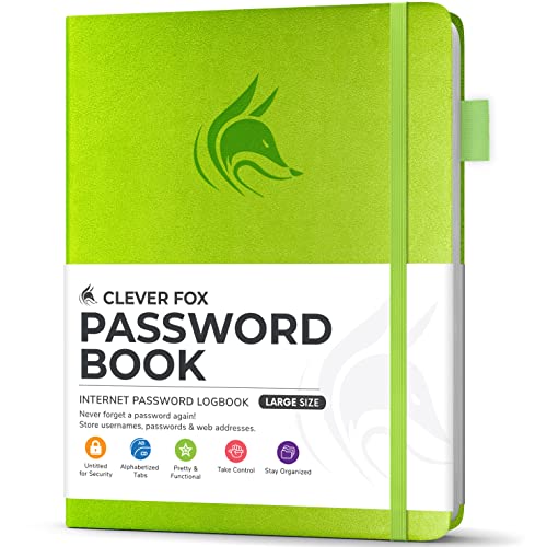 Clever Fox Passwortbuch mit Registerkarten - Adress- und Passwort-Organisationsbuch mit alphabetischen Registerkarten - Großes Passwortbuch für Computer- und Website-Logins, Grün von Clever Fox