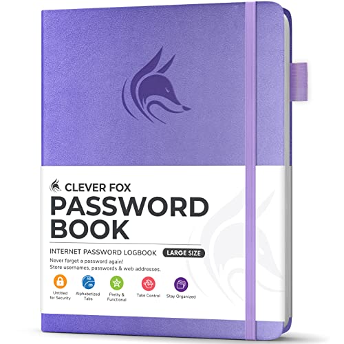 Clever Fox Passwortbuch mit Registerkarten - Adress- und Passwort-Organisationsbuch mit alphabetischen Registerkarten - Großes Passwortbuch für Computer- und Website-Logins, Lavendel von Clever Fox