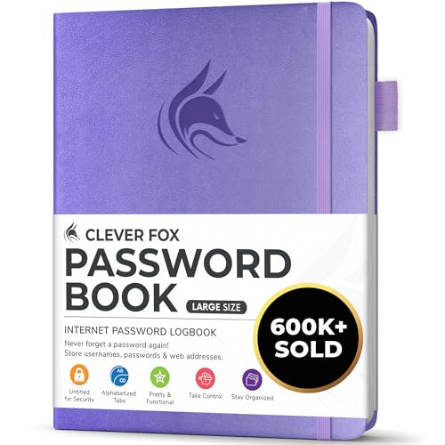 Clever Fox Passwortbuch mit Registerkarten - Adress- und Passwort-Organisationsbuch mit alphabetischen Registerkarten - Großes Passwortbuch für Computer- und Website-Logins, Lavendel von Clever Fox