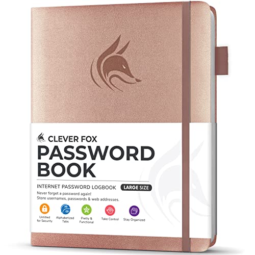 Clever Fox Passwortbuch mit Registerkarten - Adress- und Passwort-Organisationsbuch mit alphabetischen Registerkarten - Großes Passwortbuch für Computer- und Website-Logins, Roségold von Clever Fox