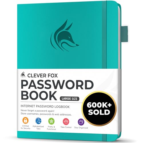 Clever Fox Passwortbuch mit Registerkarten - Adress- und Passwort-Organisationsbuch mit alphabetischen Registerkarten - Großes Passwortbuch für Computer- und Website-Logins, Türkis von Clever Fox