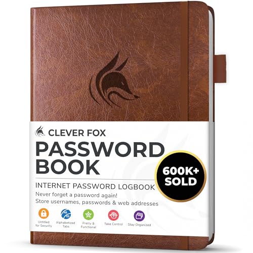 Clever Fox Passwortbuch mit Registerkarten - Adress- und Passwort-Organisationsbuch mit alphabetischen Registerkarten - Kleines Passwortbuch für Computer- und Website-Logins, Braun von Clever Fox